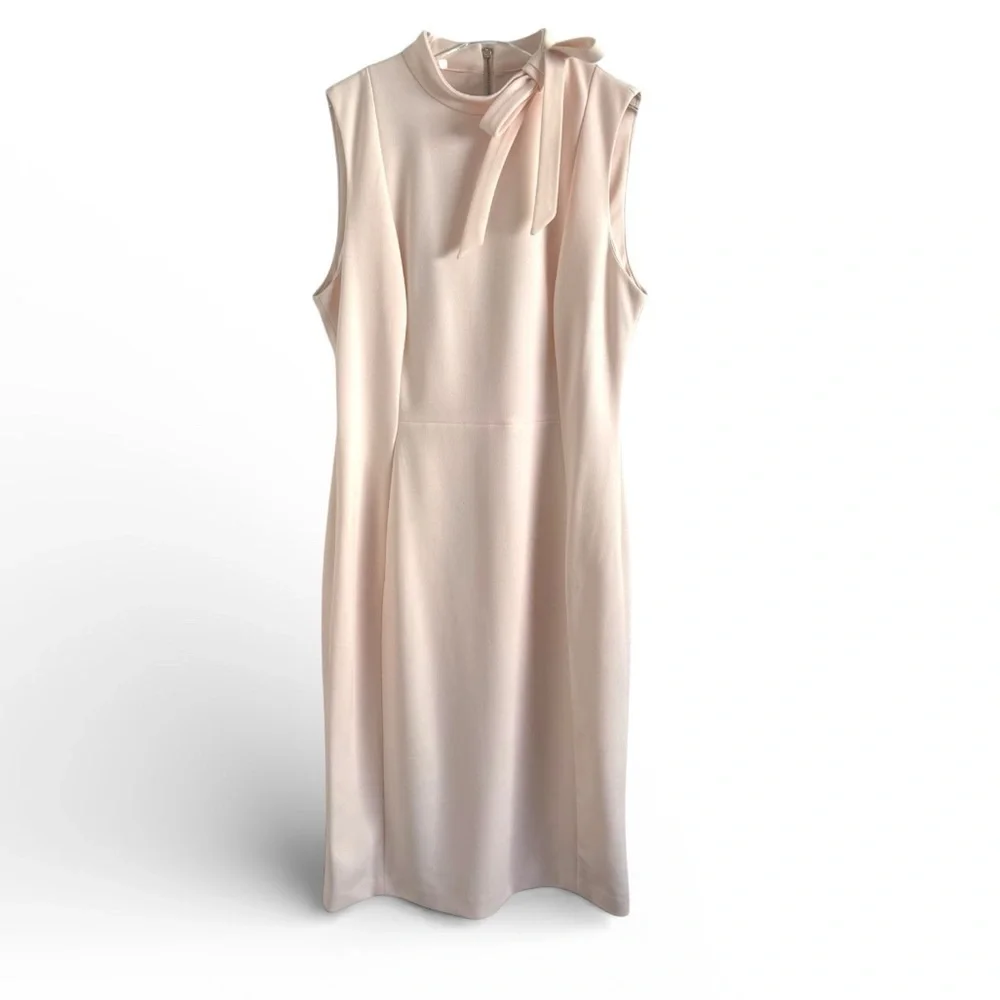 CALVIN KLEIN PALE BALLET PINK TIE NECK SHIFT DRESS SZ 8 - Picture 3 of 5